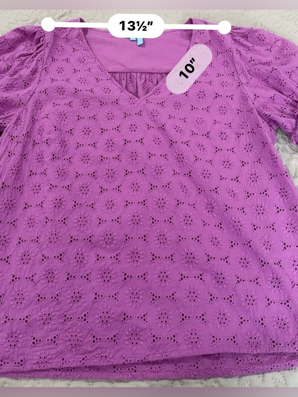 Draper James Heidi Purple Eyelet Puff Sleeve Cotton Top Small - Picture 11 of 11